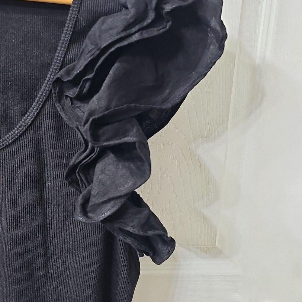 Boston Proper Black Ribbed Ruffle Shoulder Top XL - Picture 3 of 6